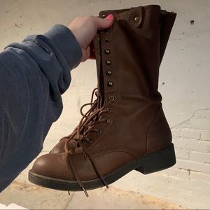 Madden Girl Brown Lace Up Combat Boots 8.5